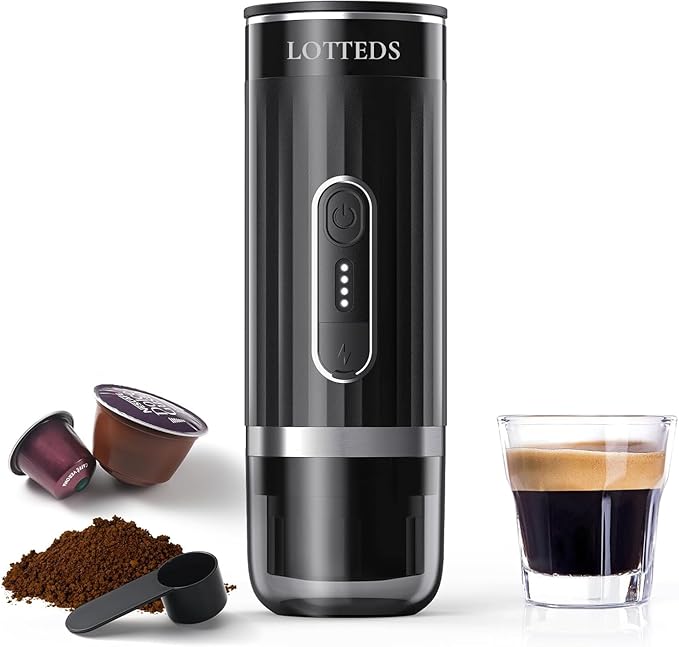 Portable Espresso Machine Car Coffee Maker Self-Heating with Type-C Compatible with Ground Coffee &amp Capsule for Travel RV Hiking Camping Office