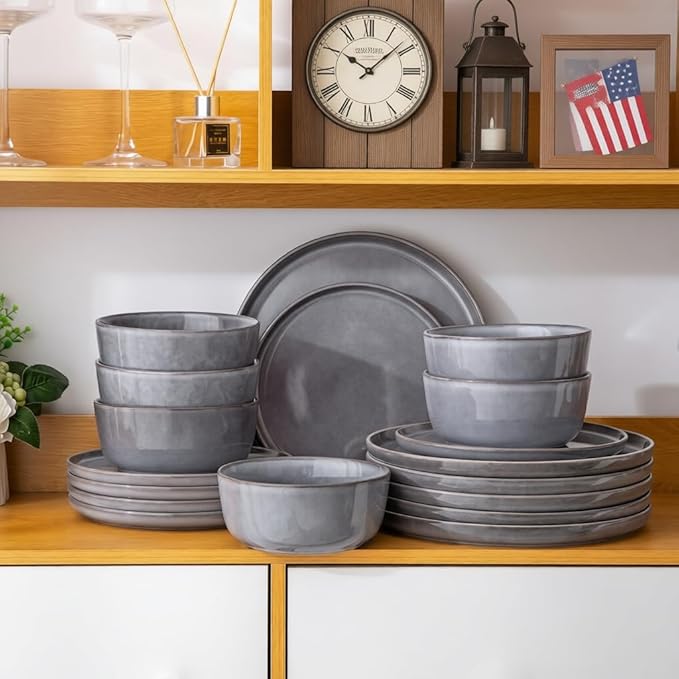AmorArc Stoneware Dinnerware SetsRound Reactive Ceramic Plates and Bowls SetsHighly Scrath Resistant | Dishwasher &amp Microwave Safe DishesService for 4 (12pc)