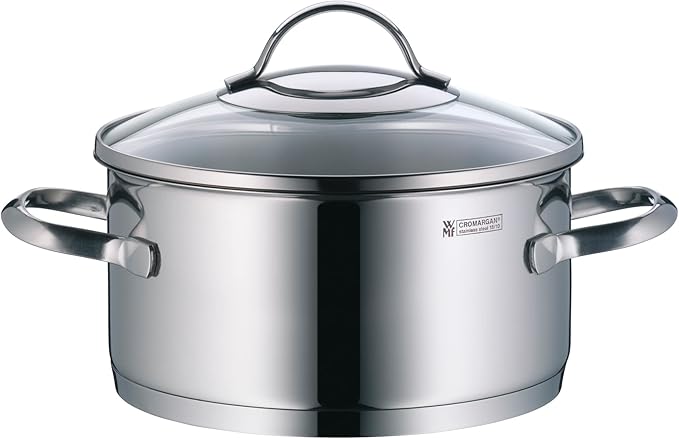 WMF Pot Set 4-Piece Provence Plus Pouring Rim Glass Lid Cromargan® Stainless Steel Polished Suitable for Induction Hobs Dishwasher-Safe Silver 52.7 x 28.8 x 21.8 cm