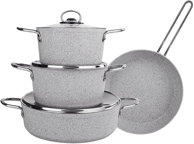 7 Pcs/Set Cookware Set Saucepan Cooking Pot and Pan Set Non- St?ck Stainless Steel Kitchen Tools (Color : A) (B)