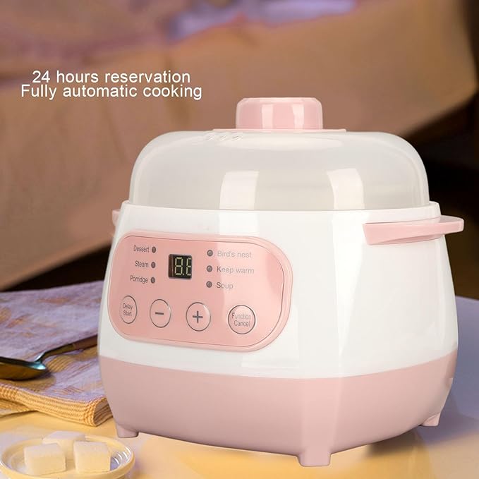 Yosoo 1L Electric Stew Pot 200W Anti Dry Burn Ceramic Cooker Convenient and Easy to for Rice Soup (US Plug 110V)