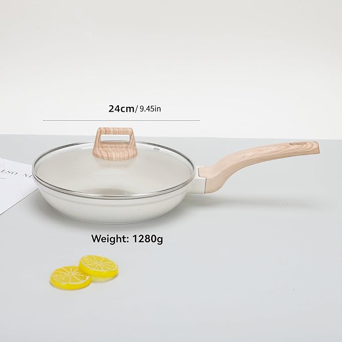 Cookware Sets-Coated Nonstick Cookware Set Induction &amp Gas Stove Compatible (frying pan with glass lid 9.45 in)