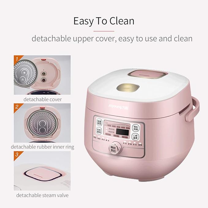 Joyoung Smart Rice Cooker JYF-20FS987M Mini Multi-use with Timer for Cooking Soups Stew 2LPink