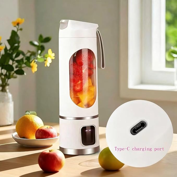 Portable Juice Blender - Three-Speed USB Charging 12-Blade Ice Crusher and Digital Display - Compact and portable with a 450ml capacity for making juice at home and on the go(Gray)