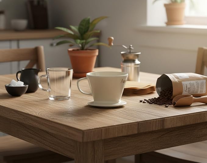 Amailtom Ceramic Pour Over Coffee Dripper Manual Slow Brew Coffee Maker with Open Base Design for Precise Extraction Single Cup Porcelain Brewer White