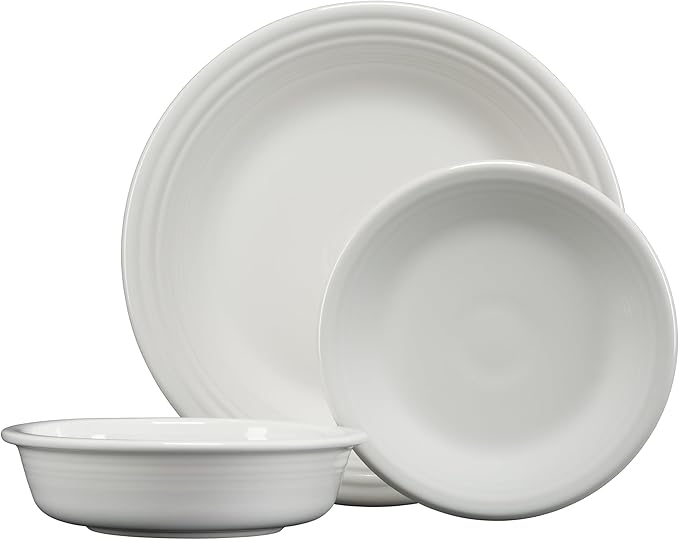 Fiesta® Classic Rim 3-Piece Dinnerware Set – Durable Ceramic Lead-Free Dishwasher/Microwave/Oven Safe – Made in USA Dinnerware - White