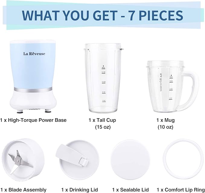 La Reveuse Smoothie Blender 250W (Sky Blue) + La Reveuse Mini Food Chopper (White)