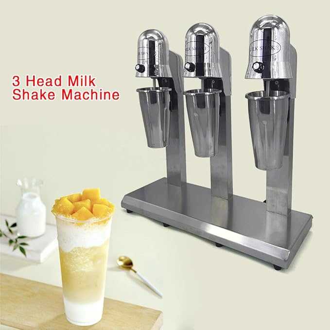 Electric Three Head Milk Shaker540W 2Speed Adjustable Stainless Steel Silver Commercial Drink Mixer With 3Stainless Steel Mixing Cup＆3PC cupSmoothie Malt For Cocktail Tea Coffee