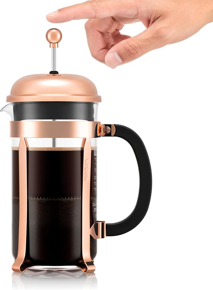 Bodum 34oz Chambord French Press Coffee Maker High-Heat Borosilicate Glass Stainless Steel Copper – Made in Portugal