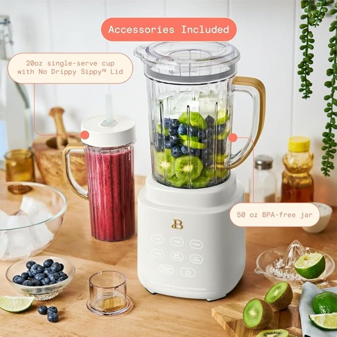 Power Exact Countertop Blender System 700W Motor 50oz Tritan Jar 20oz To-Go Cup 4 Presets 3 Speeds PrecisionSense Technology (white)