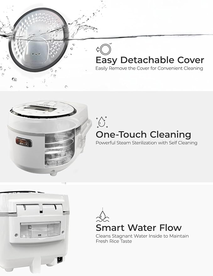 CUCKOO Micom Rice Cooker 8-Cup Uncooked / 16-Cup Cooked with Nonstick Inner Pot Large Rice Maker with 9 Menu Options Fuzzy Logic Technology Auto Clean Mode LCD Display White (CR-0810F)