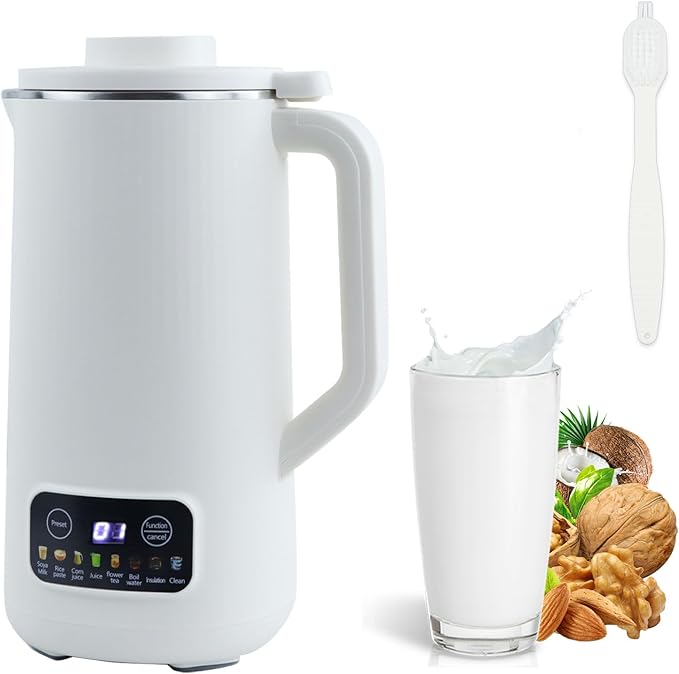 Nut Milk Maker Machine 20 oz Automatic Milk Machine with 10 Blades Plant-Based Milk Oat Soy Dairy Beverages Soy Milk Maker with 12 Hours Timer/Keep Warm/Auto-clean(White)