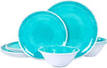 Melamine Dinnerware Sets 12 Pcs Melamine Plates and BowlsParty Plates and Bowls Sets Camping Dishes Set for 4 Unbreakable BPA Free Dishwasher Safe （Lake Green）
