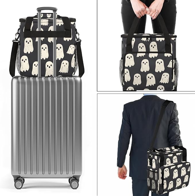 Retro Spooky Ghosts Coffee Maker Carrying Bag Portable Travel Storage Tote Bag Compatible with K-Mini or K-Mini Plus Single Serve Coffee Brewer Carrying Case with Multiple Pockets &amp Shoulder Str
