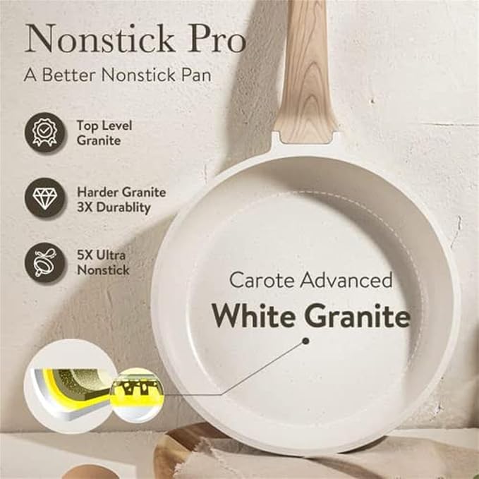 21 Piece Granite Nonstick Cookware Set Kitchen Pots Pans Utensils White Aluminum Easy CleanA21 Pc