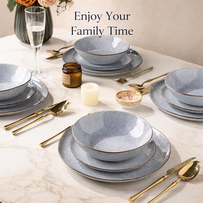 AmorArc Ceramic Dinnerware SetsHandmade Reactive Glaze Stoneware Plates and Bowls SetsHighly Scratch Resistant | Dishwasher &amp Microwave Safe Dishes SetService for 4 (12pc)