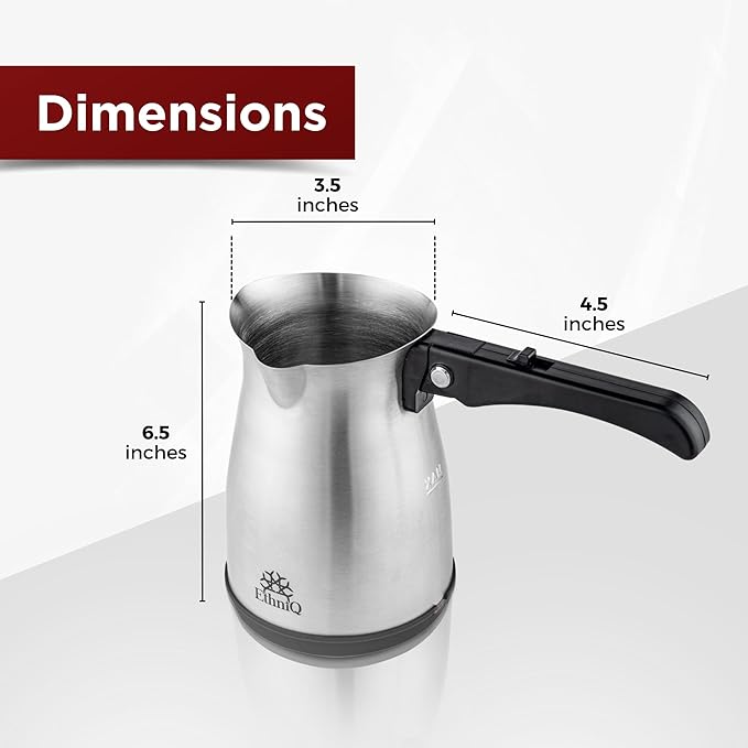 ETHNIQ Turkish Coffee Pot - Stainless Steel 120V 1 to 4 Cup Capacity Fast Brewing Delicious Cup of Turkish Arabic &amp Greek Coffee Maker with Foldable Handle for Home &amp Travel &amp on-off