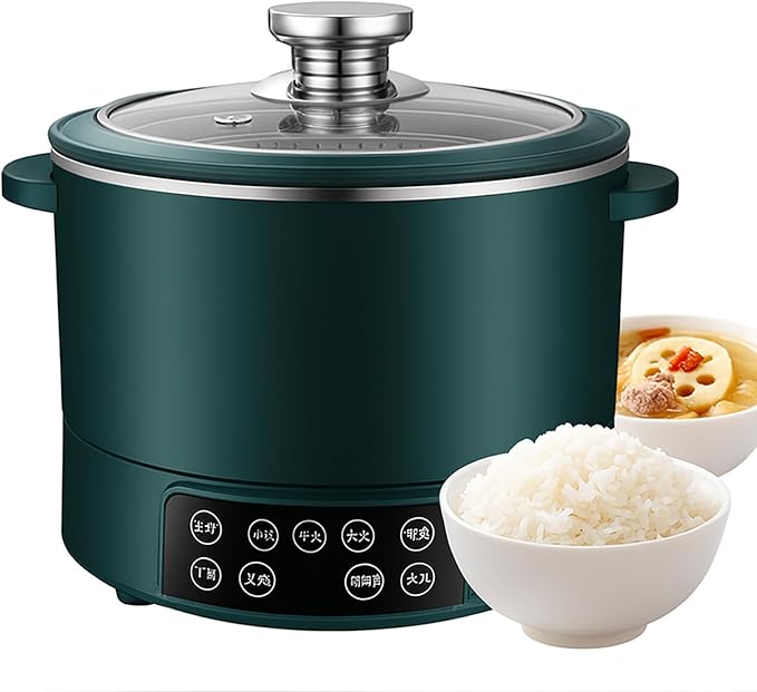 3L Low Sugar Rice Cooker with Lifting Steamer Basket Electric Stainless Steel Rice Maker Carb Reducing Fast Heating 3-Speed Touch Control Compact for Dorm Home Kitchen UseGreen