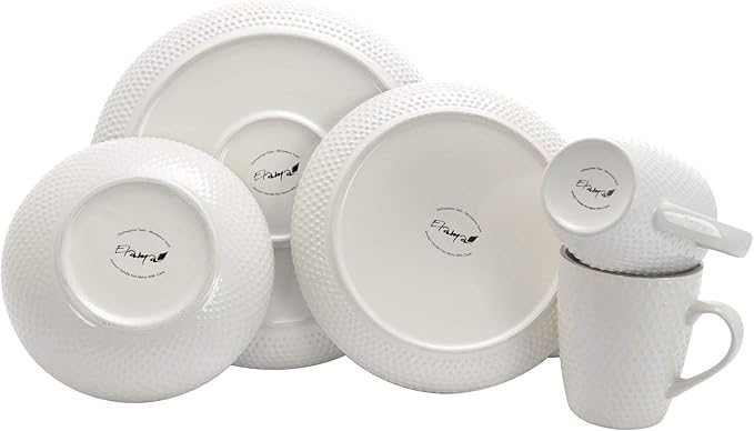 Unknown1 Embossed Dot Two Tone 16-Piece Dinnerware Set in Powder Blue Textured Casual Round Stoneware 16 Piece Microwave Safe Medium