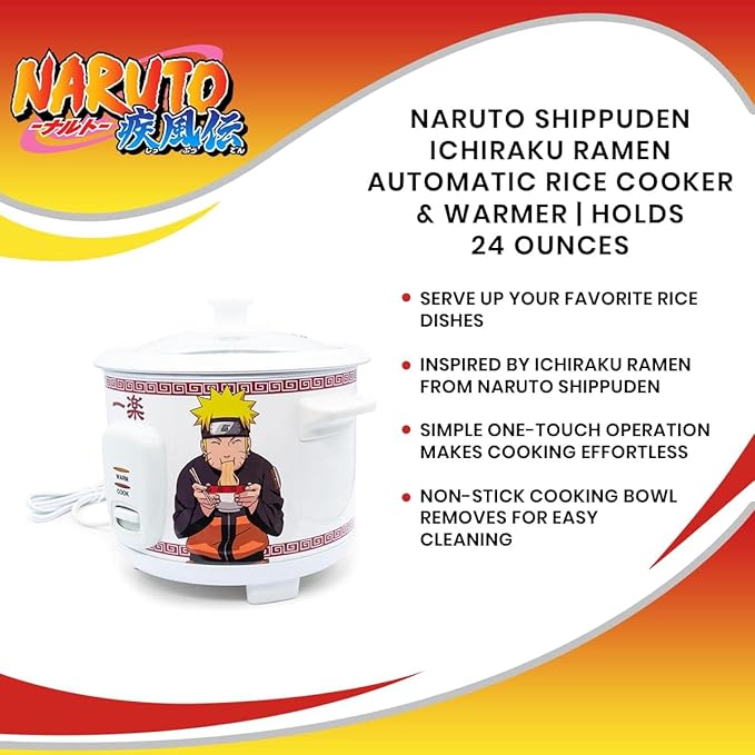 Naruto Shippuden Ichiraku Ramen Automatic Rice Cooker &amp Warmer | Food Steamer for White and Brown Rice Quinoa | Anime Manga Gifts and Collectibles | Holds 24 Ounces