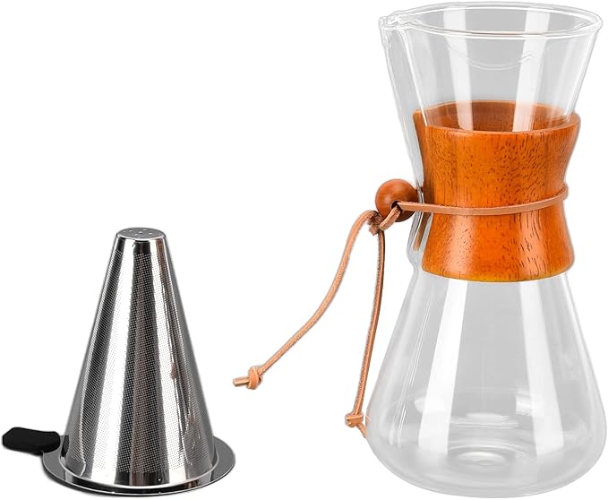 Pour Over Coffee Dripper 550ml Classic Heat Glass Coffee Maker Stainless Steel Reusable Coffee for Home Office Coffee Shop Borosilicate Glass