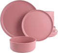 12 Piece Round Dinnerware Set in Pink Pieces Solid Casual