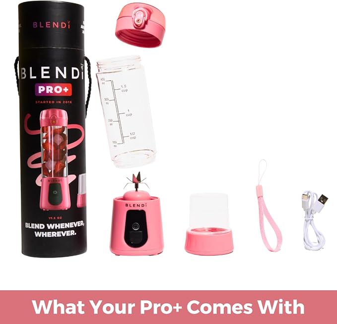 BLENDi Pro+ Portable Blender (17.5oz Blush) – Upgraded 120W Motor USB-C Rechargeable Cordless Personal Blender – BPA-Free Self-Cleaning Travel-Friendly New 2025 Model