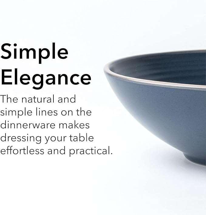 RINGAR Round Stoneware 16pc Double Bowl Dinnerware Set for 4 Dinner Plates Side Plates Cereal Bowls Pasta Bowls - Speckle Matte Blue (420796)