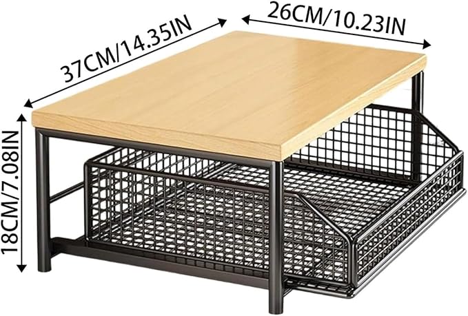 Kitchen Countertop Organizer with Drawer and Wire Basket 2-Tier Hardwood Shelf Space-Saving Storage for Microwave Coffee Maker Toaster Kitchenware (Monolayer-White)