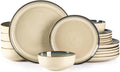 GBHOME Ceramic Dinnerware Sets for 6 18 Pieces Stoneware Plates and Bowls Sets Reactive Glaze Dishes -Scratch Resistant Dishwasher&ampMicrowave SafePale Khaki