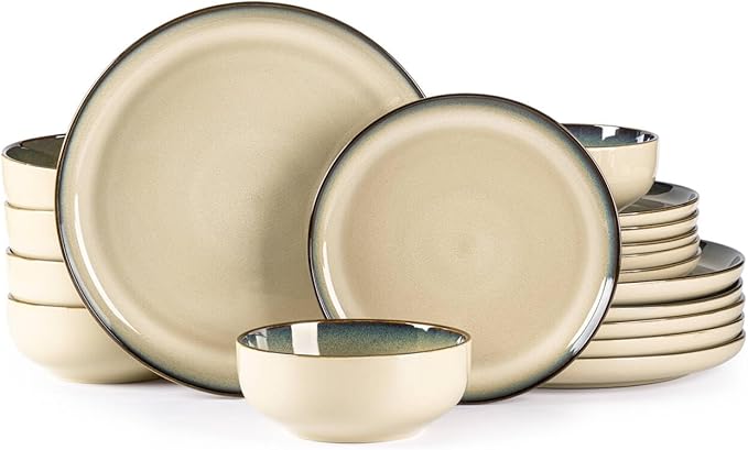 GBHOME Ceramic Dinnerware Sets for 6 18 Pieces Stoneware Plates and Bowls Sets Reactive Glaze Dishes -Scratch Resistant Dishwasher&ampMicrowave SafePale Khaki