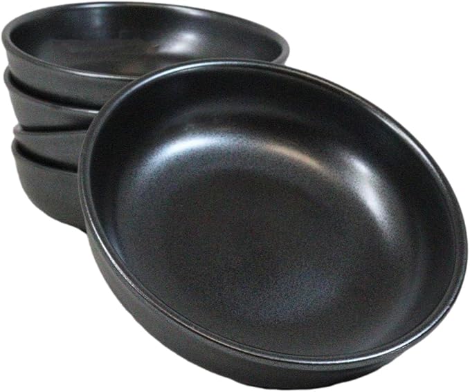 Ebros Gift Iron Black Clay Underglaze Technique Tetsu Kesho Porcelain Dinnerware Kitchen Set Asian Japanese Restaurant Supply (Pack Of 5 Shallow Bowl Deep Plates 10oz)