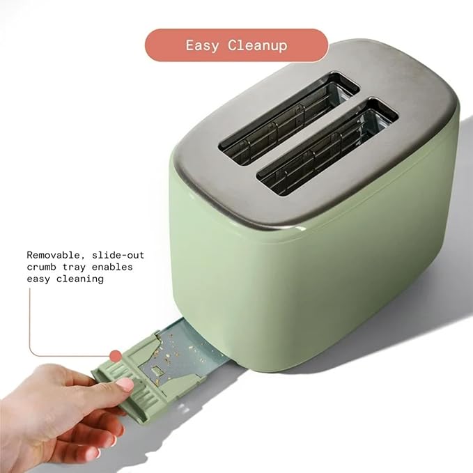2 Slice Digital Toaster with Touch Control Panel Adjustable Toast Shade Settings Wide Bread Openings Bagel &amp Frozen Modes Removable Crumb Tray (Sage Green)