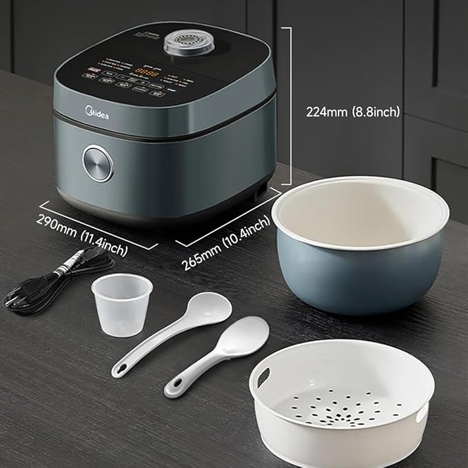 Midea 8 Cups Uncooked Rice Cooker Non-stick Ceramic Rice Cooker with Celadon Coated Inner Pot 15 Smart Cooking Programs 4L MRD401T2BMB