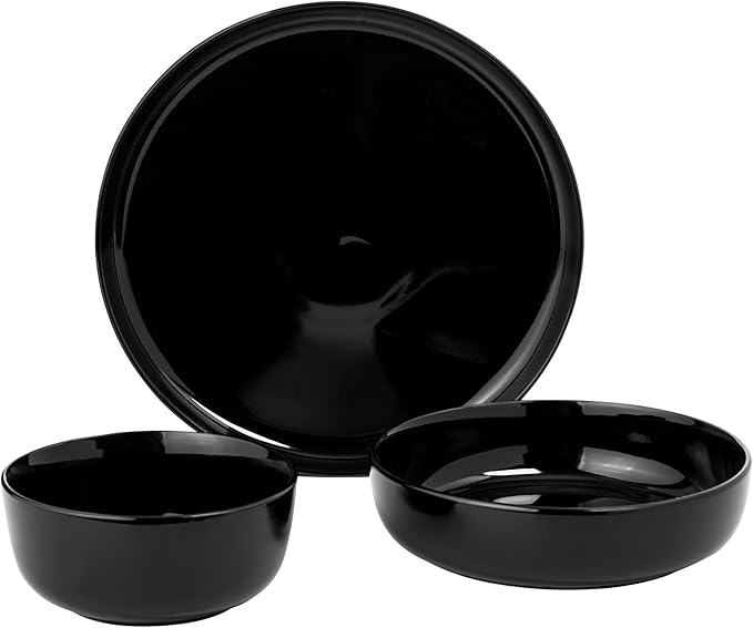 Gibson Home Oslo 12-Piece Porcelain Chip and Scratch Resistant Dinnerware Set Service for 4 – Black Plates and Bowls Microwave &amp Dishwasher Safe