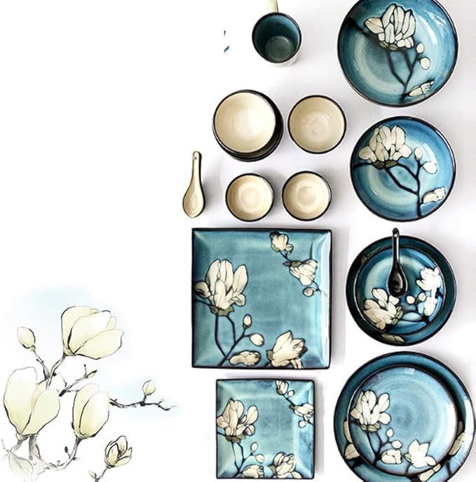 SHINING Blue Creative Hand Painting Porcelain Dinnerware Tableware Dinner Service Set Saqure Plate Deep Plate Bowl For Wedding Birthday Christmas Gift (Mug)
