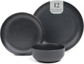 Larder &amp Vine 12-Piece Melamine Dinnerware Set: Durable Lightweight Break-Resistant Plates &amp Bowls – Stylish Non-Toxic Dishwasher Safe – Ideal for Everyday Use Indoor &amp Outdoor Dining