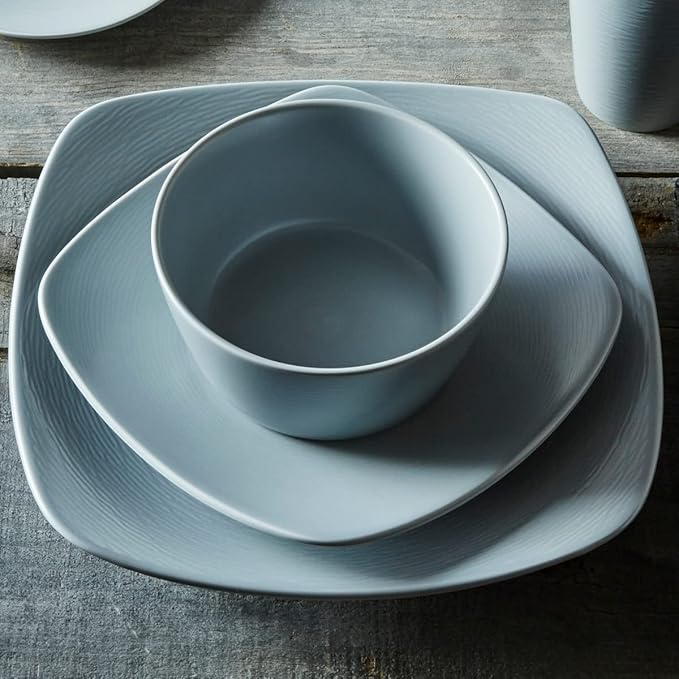 Noritake Colorscapes Grey-on-Grey Swirl 16-Piece Square Dinnerware Set Service for 4
