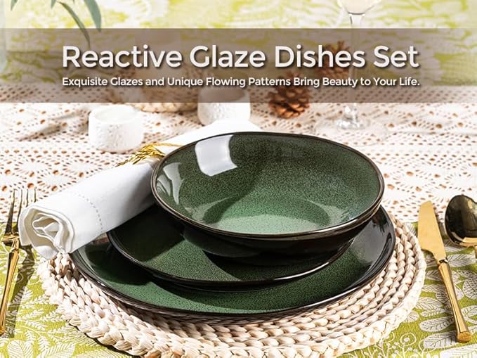 LeRatio Ceramic Dinnerware Sets for 4Wavy Reactive Glaze Stoneware Plates and Bowls SetsHighly Scratch Resistant | Dishwasher &amp MicrowaveOven Safe Dishes Set(12PCS)
