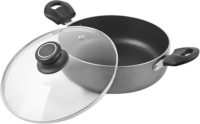 Cello Prima 3-Piece Non-Stick Aluminium Cookware Set – Hammertone (28 cm Dosa Tawa 22 cm Kadai with Glass Lid 22 cm Fry Pan) | Induction Base PFOA-Free Sturdy Handles Ideal Gift Set