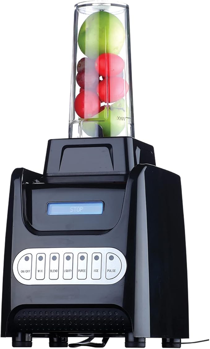 OVENTE Kitchen Countertop Blender with Dispenser Stainless Steel Blade &amp 1.5L BPA-Free Portable Easy Clean Jar 1000 Watt Base Powered Electric Mixer for Smoothie Protein Shakes Black BLH1000B