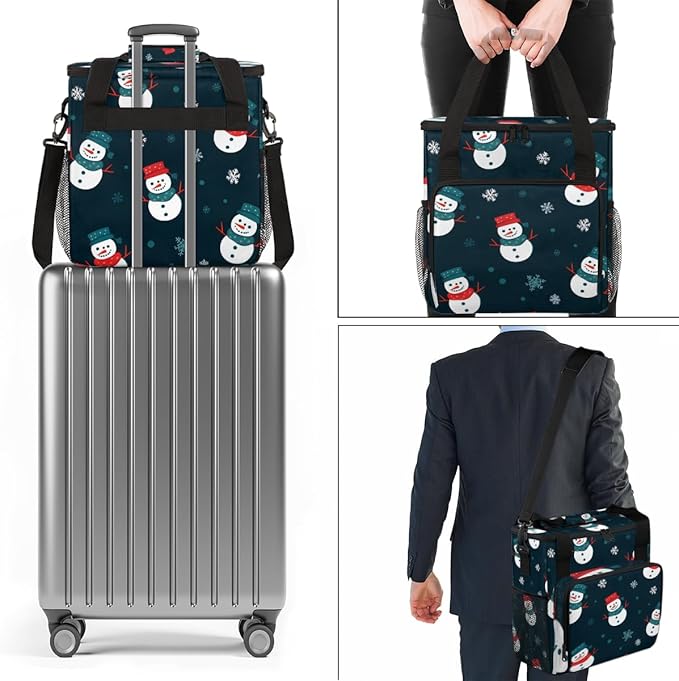 Christmas Snowman Coffee Maker Carrying Bag Oil Painting Snowman Travel Storage Bag Compatible with K-Mini or K-Mini Plus Single Serve Coffee Brewer Carrying Case with Pockets &amp Shoulder Strap