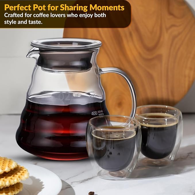 CASA BRAVA Glass Pour Over Coffee Maker Set – 28oz (850ml) Heat-Resistant Carafe with Stainless Steel Reusable Dripper Bamboo Stand &amp Measuring Spoon – Plastic-Free Drip Coffee Brewer