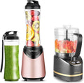La Reveuse 300W Personal Size Blender (Pink) + La Reveuse 2-Cup Mini Food Chopper (Metallic Grey)