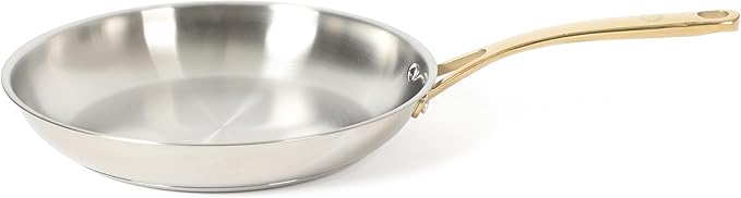 Martha Stewart Castelle 12-Inch Stainless Steel Frying Pan with Gold-Tone Handle – Tri-Ply Encapsulated Bottom Oven Safe &amp Induction Safe Skillet for Searing and Sautéing
