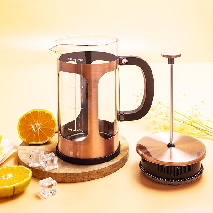 French Press Coffee Maker 8 cups 34 oz 304 Stainless Steel Coffee Press with 4 Filter Screens Easy Clean Heat Resistant Borosilicate Glass - Free 100% BPA