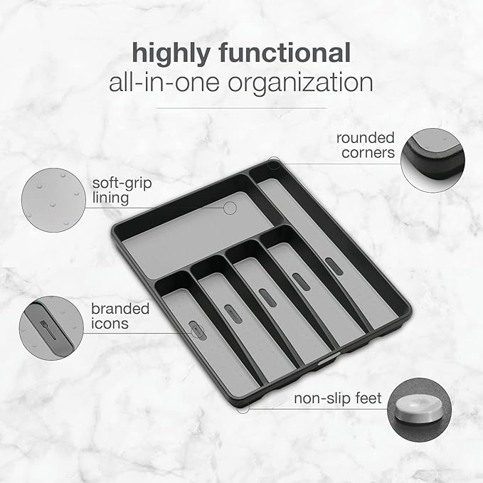 West Bend 78500 Breakfast Station Wide Slot Toaster 2-Slice Black &amp Madesmart Classic Large Silverware Tray - Granite |CLASSIC COLLECTION | 6-Compartments| Kitchen Drawer Organizer