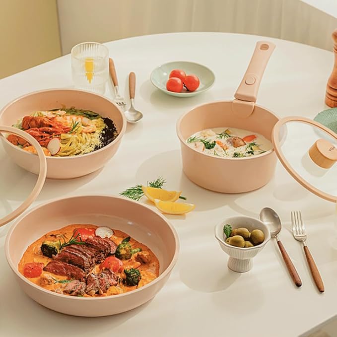 GG Removable handle Pot Cookware Set of 3P pink