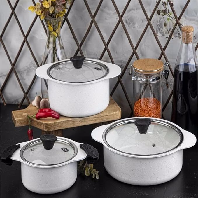 Cookware 6Pcs/set Cookware Set Kitchenware Saucepan Cooking Pot and Pan Set Non-St?ck Granite Stainless Steel Kitchen