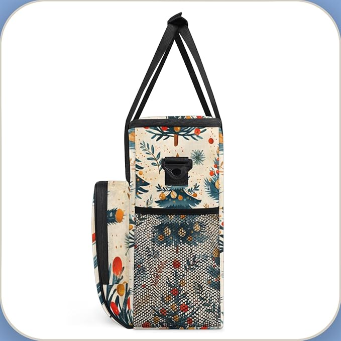 Bright Xmas Tree Coffee Maker Carrying Bag Portable Travel Storage Tote Bag Compatible with K-Mini or K-Mini Plus Single Serve Coffee Brewer Carrying Case with Multiple Pockets &amp Shoulder Strap